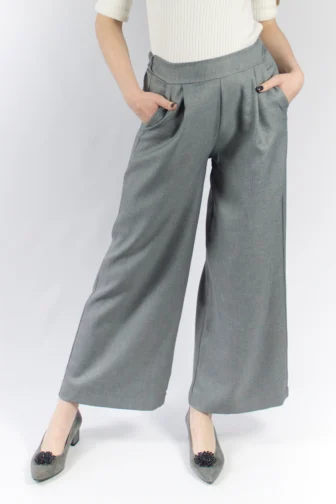 Szare eleganckie szerokie spodnie damskie