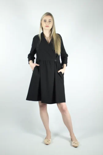 Czarna sukienka mini kopertowa oversize