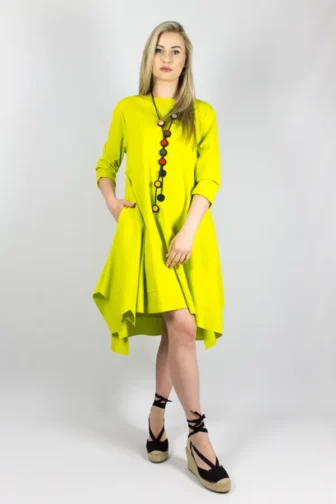 Limonkowa asymetryczna sukienka z materiału punto milano