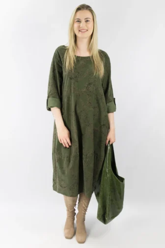 Sztruksowa wzorzysta sukienka oversize ,khaki