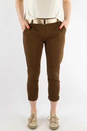 Spodnie damskie punto z paskiem brązowe