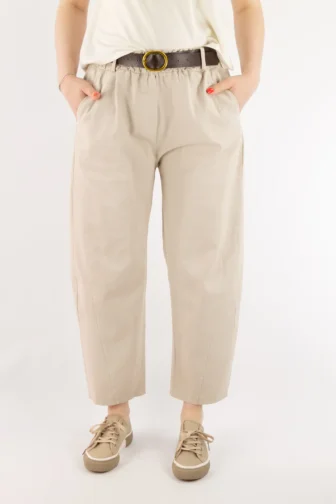 Spodnie bawełniane balloon z paskiem beżowe